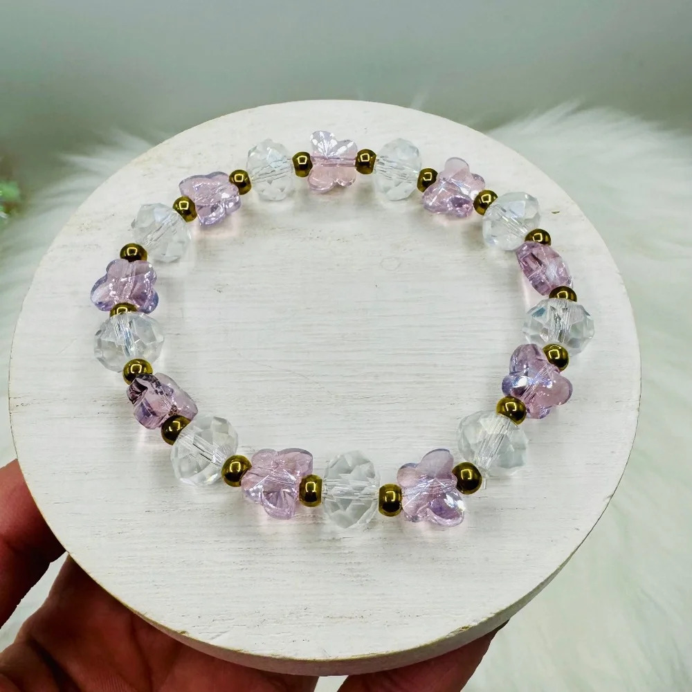 Pink Butterfly Charm Beaded Bracelet